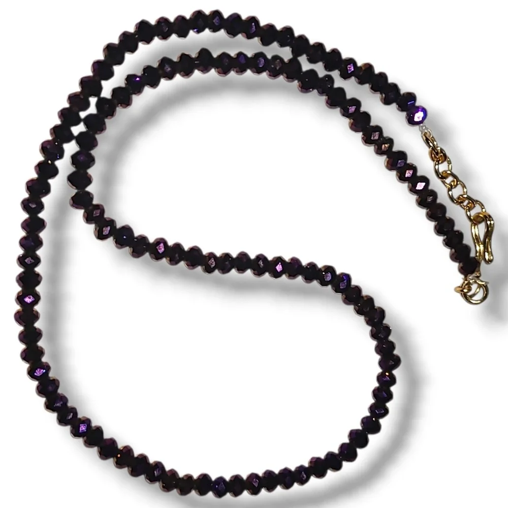 Vintage Small Purple Crystal Beaded Choker Collar Necklace 16